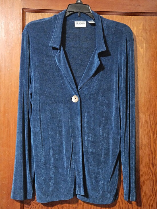 Travelers by Chico's Jackets & Blazers - Chico's Travelers Blue Stretchy Long-sleeve Buttoned Jacket Size 1 Medium EUC